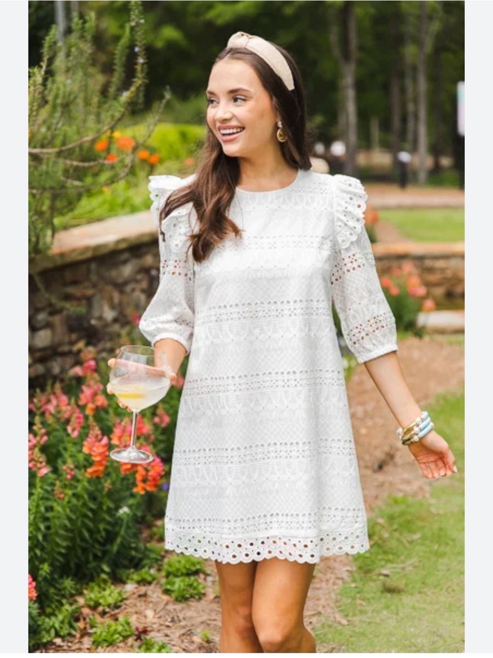 Voy White Eyelet 100% Cotton Mini Summer Dress Wedding Guest Cottage Women’s S